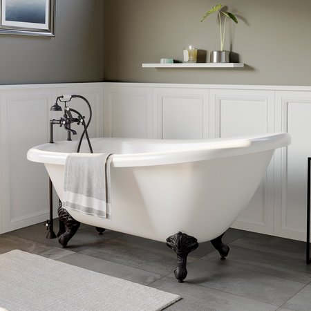 CAMBRIDGE PLUMBING 61 Inch Acrylic  Slipper Soaking Tub with deckmount faucet holes and Oil Rubbed Bronze Feet AST61-DH-ORB